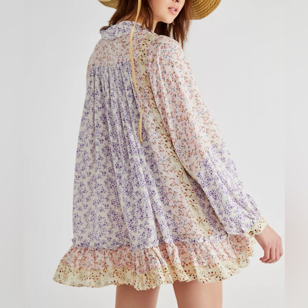 Free People Lost in You Ditsy Floral Oversized Tunic Mini Dress-M-Boho Peasant